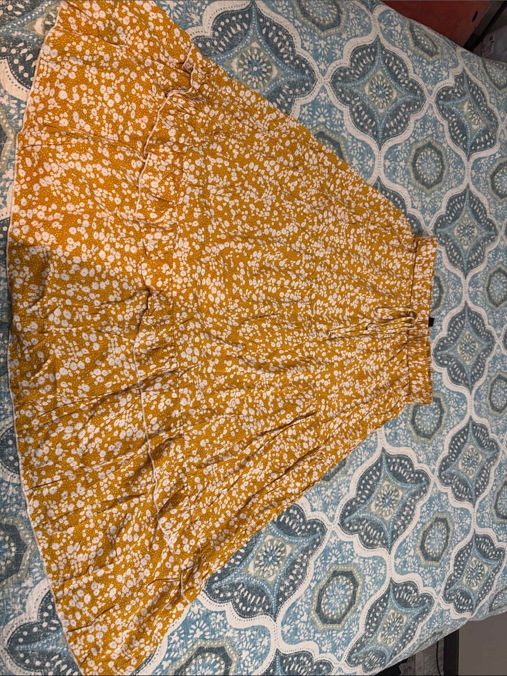 SHEIN Mustard Yellow Floral Tiered Skirt